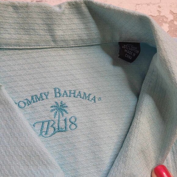 2244 Tommy Bahama Silk Blend SS Button Down Turquoise Men's 2XL - Picture 6 of 7